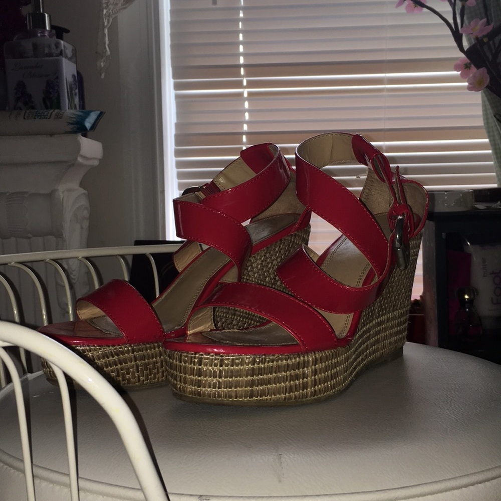 Cute red strappy wedges